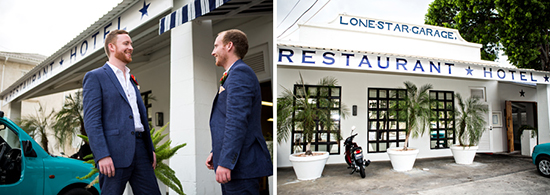 Groom and best man arriving at the Lone Star Restaurant